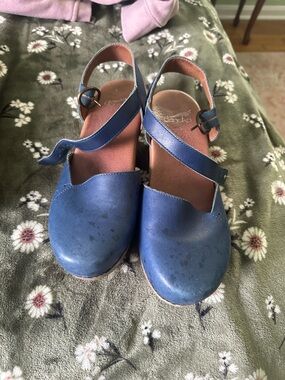 Dansko Blue Leather Slingback Clogs